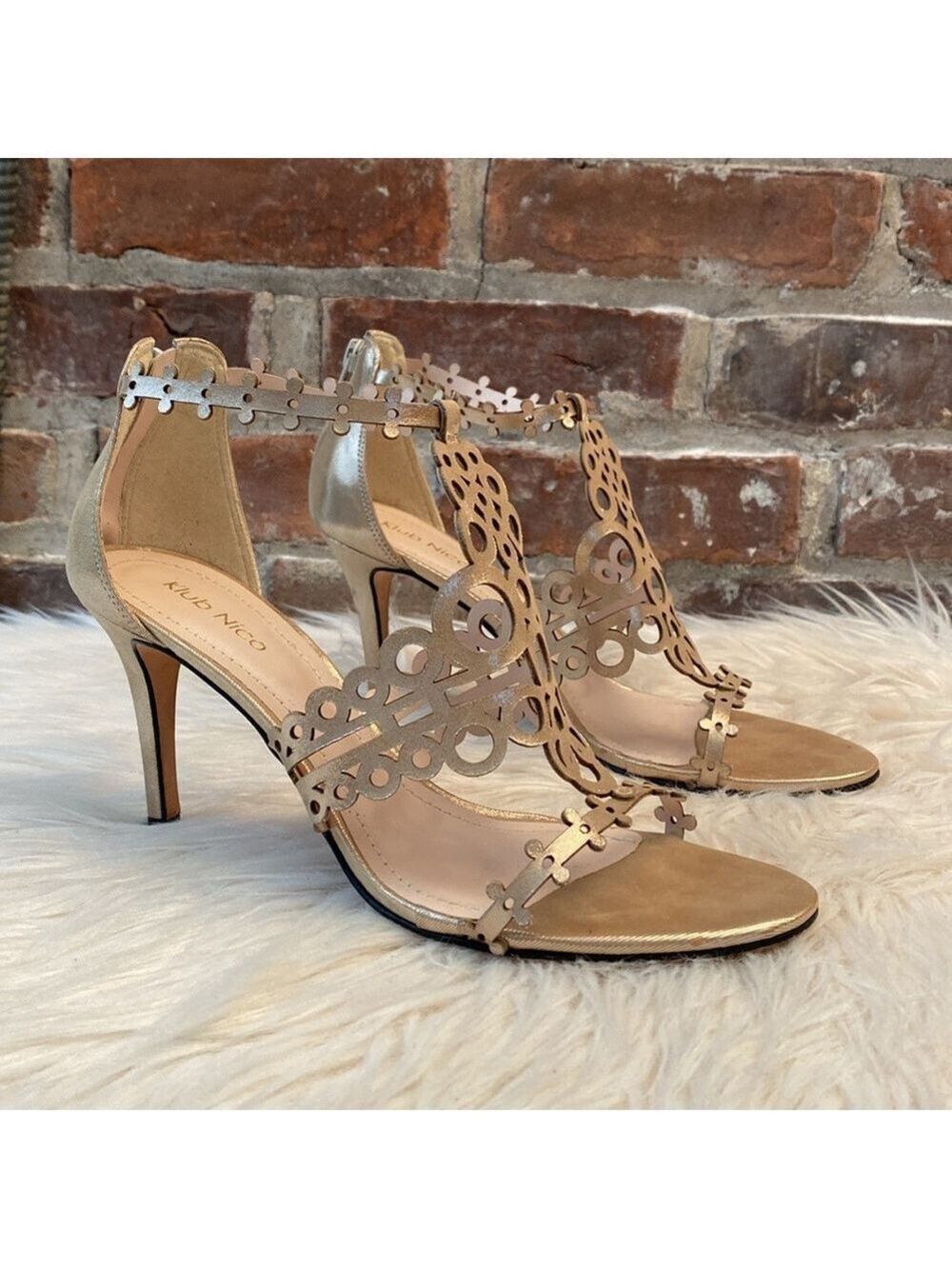 Klub Nico Antonia Circular Laser Cut Heels in Champagne Gold, Size 9M